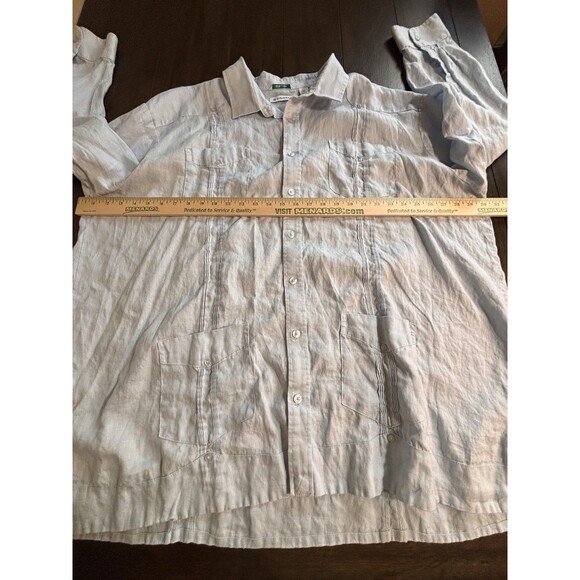 Cubavera 100% Linen Havana Shirt Men's 3X Button Front Blue Long Sleeve - Picture 3 of 8